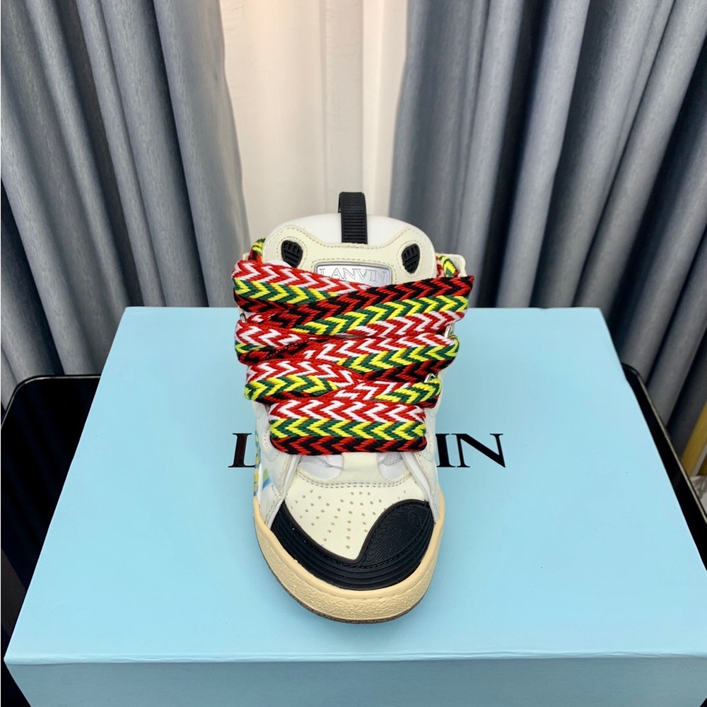 Lanvin Kids White Sneakers with Black Toe and Multicolor Braided Laces - Picture 6 of 9